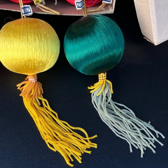 Vintage Japan Satin 1 3/4" Ornaments with Tassel -1 dozen boxed - Picture 5 of 13